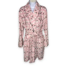 The Original Muk Luks Size Large Winter Robe Pink Snowmen Pockets Short Fleece