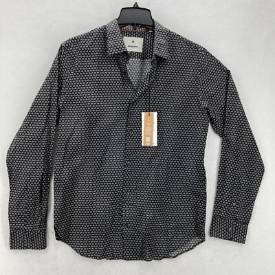 Jack & Jones Best Shirt Mens Large Button Up Long Sleeve Black Geometric Holiday