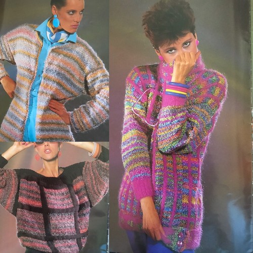 1980s Pastel Stripes Checks Dolman Polo Crew Cleckheaton Knitting Pattern Roxy - 第 1/12 張圖片