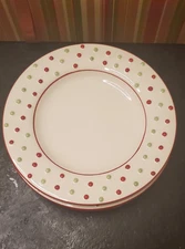 4 Oneida Holiday Tidings Dinner Plate Red Green Polka Dots Christmas Earthenware