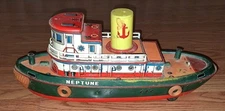 TIN TOY BOAT 1940-50'S BATTERY OPERATED LITHO NEPTUNE TUG BOAT JAPAN MODERN TOY