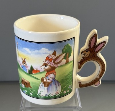 Vintage '90s Rabbit Coffee Mug Cup with Bunny Handle Easter 10 Oz