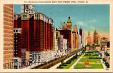 Vintage Michigan Avenue Chicago Postcard from Stevens Hotel View