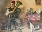 Munich School Dachau Storage Find Signed Musician with Howling Dog 1900