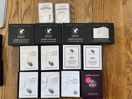 14 Proof American Silver Eagles w/ Box, OGP &COA