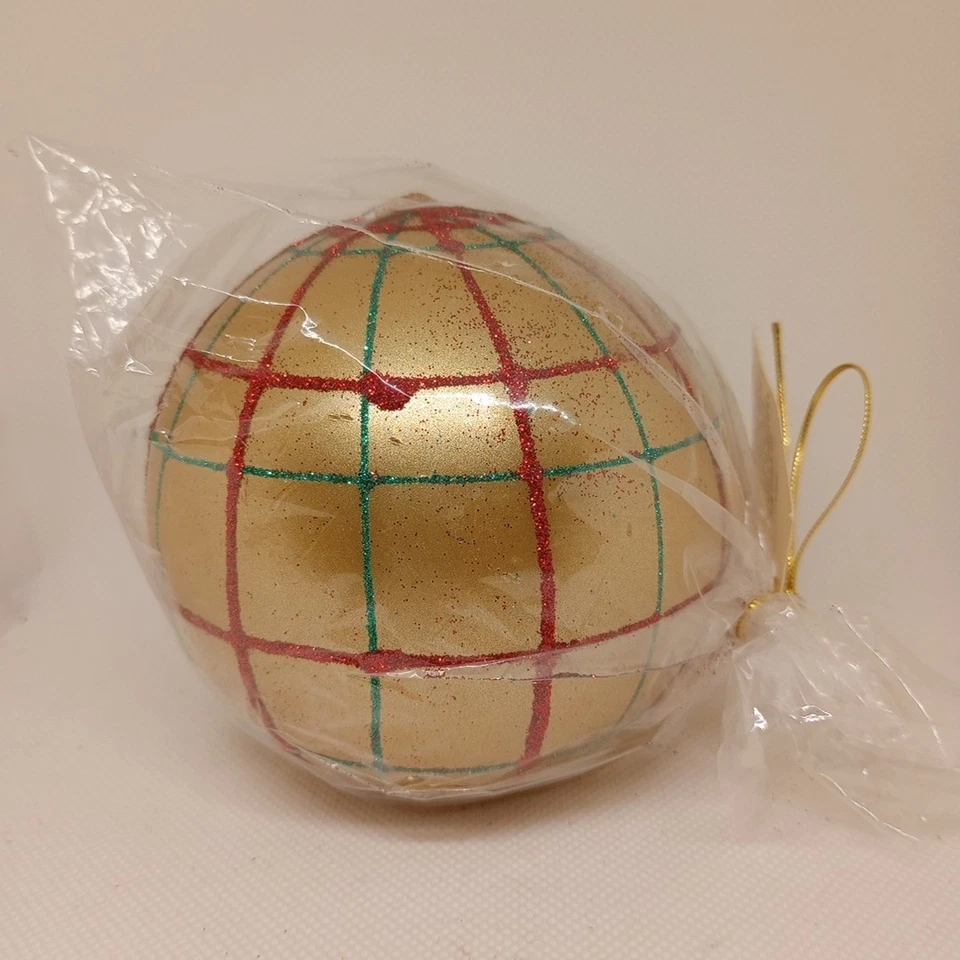 Candele Firenze Gold Colored Glitter Striped Candle Ornament Style 4” Sphere - Image 2 of 4