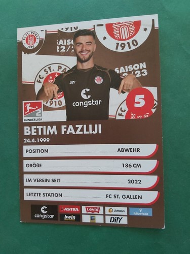 FC St. Pauli , B. Fazliji , Autogrammkarte, Fussball - Picture 2 of 2