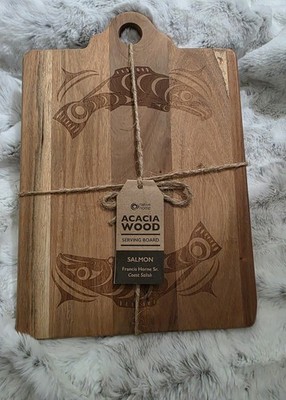 Native Laser Engraved Acacia Wood Serving Cutting Board Salmon Salish 