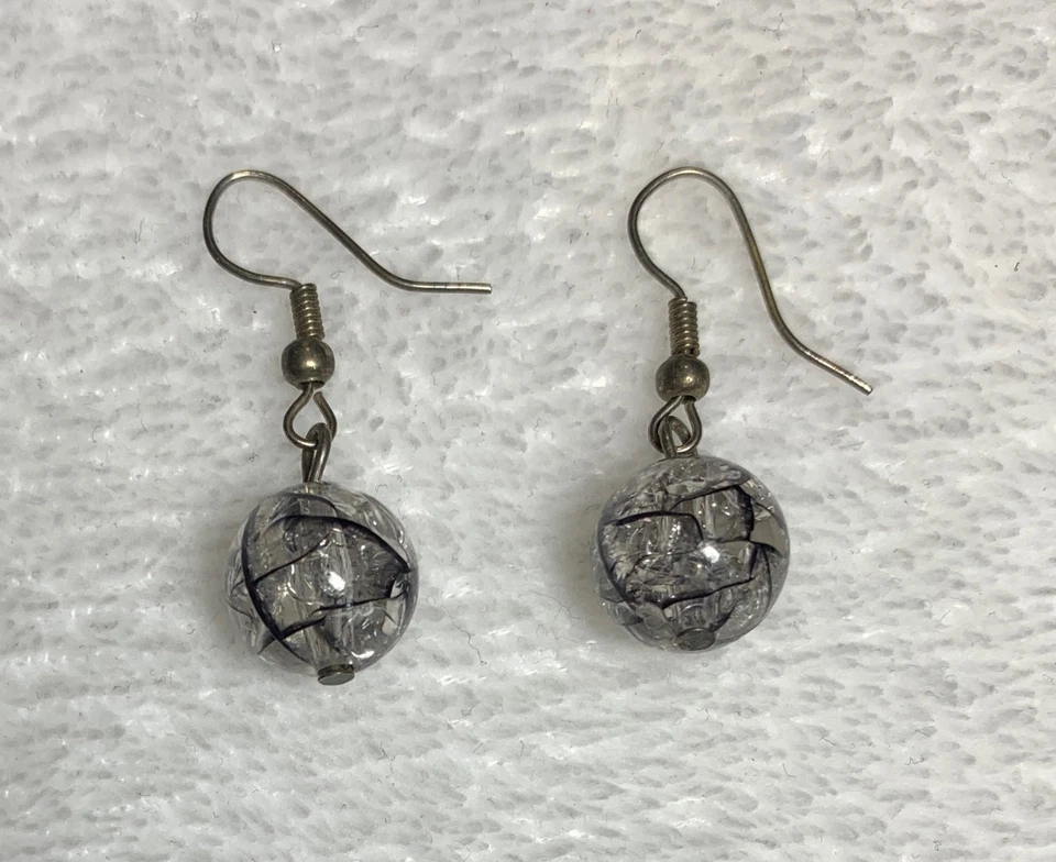 Vintage Clear Crystal Rutilated Quartz Ball Bead Dangle Drop Earrings - Image 3 of 4