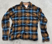 Vintage 1950s Loop Collar Flannel Button Up Rare Made In Italy Shadow Plaid