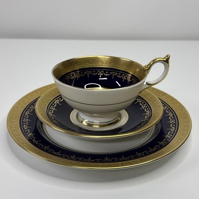 Aynsley Georgian Cobalt7348 Tea Cup-Saucer-Dessert Plate Fine English Bone China