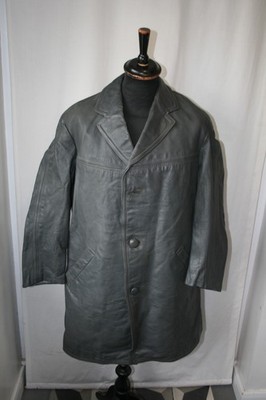 Vintage RE-BE 1875 German Grey Heavy Leather 3/4 Coat Jacket M/L Satin Lined Revival