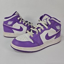 Nike Air Jordan 1 Mid Shoes Youth GS Size 5.5Y Purple White Sneakers DQ8423-511