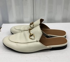 Gucci Womens White Leather Princetown Horsebit Mules EU 39 US 39 L437