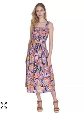 Eliza J NWT Cotton Smocked-Waist Floral-Print Dress - size 22W