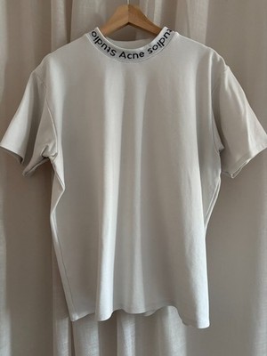 Acne Studios ''NAVID'' Mens White Large Logo Collar T Shirt - Size L