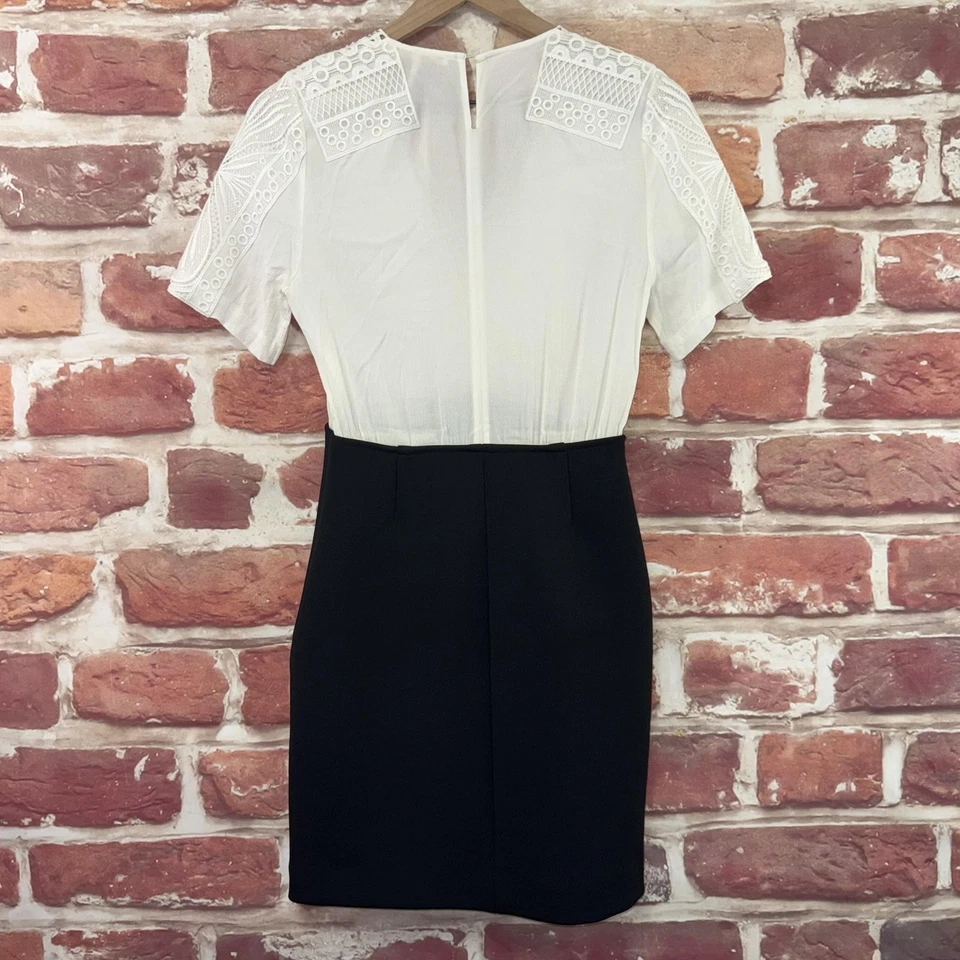 Vestido Maje Mujer Talla 1 Negro Blanco Bordado Encaje Ponte Informal Carrera Cremallera Foto 2 de 4