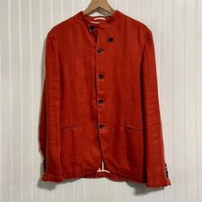 Armani Collezioni Jacket US 14 EU 50 Rust 100 Linen Mandarin Collar Asymmetrical