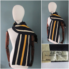 Vintage University Scarf 1960s Striped Wool Navy Gold Ivory School College 60s