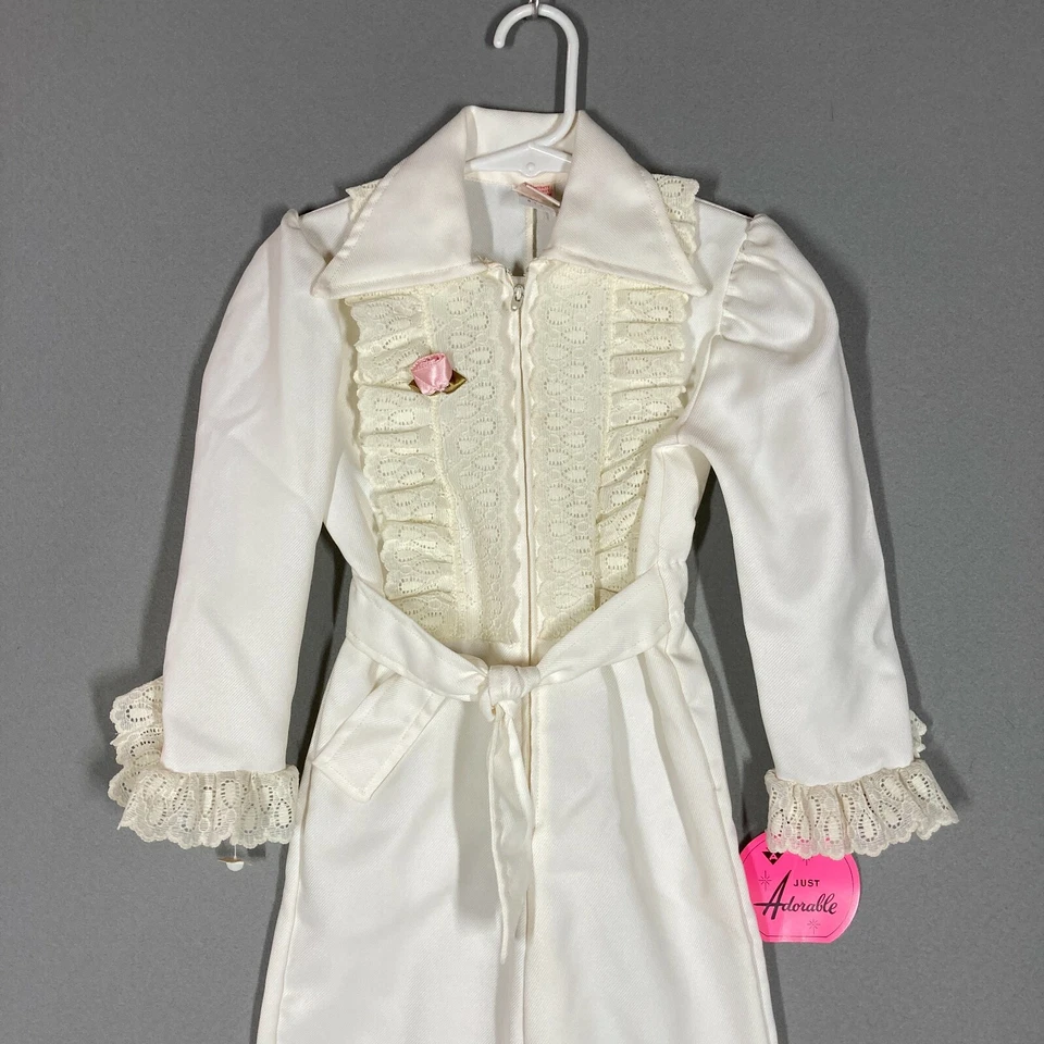 Traje de discoteca de los años 70 para niñas mono mameluco blanco con volantes de encaje nuevo con etiquetas 4T simplemente adorable  Foto 2 de 4