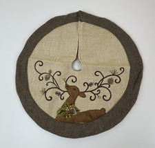 Small Christmas Tree Skirt Reindeer Applique Brown and Tan 17 inches