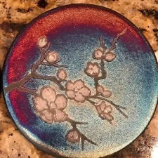 Cherry Blossom Coaster Raku Pottery, handmade, handsigned - NEW