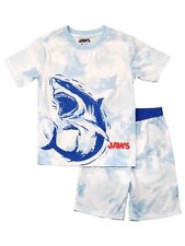 Jaws Boys Blue Tie Dye Jaws Shark Pajamas Sleep Shorts  T-Shirt Set SM 6-7