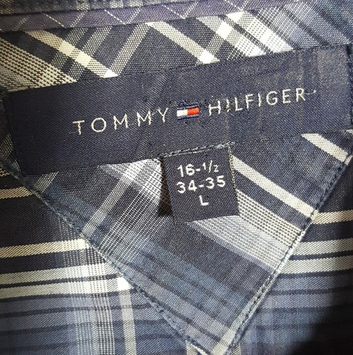 Tommy Hilfiger Herrenhemd blau Knopfleiste Langarm kariert Größe L 16,5 34-35 - Bild 3 von 4