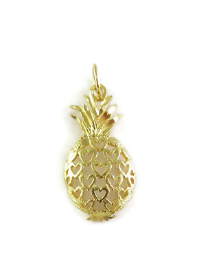 14K Gelbgold Ananas mit Herzen Charm Halskette Anhänger ~ 0,7