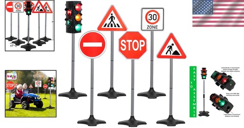 All-in-One Traffic Light Playset: 4-Way Light & 5 Signs - Height 31 Inches - Picture 2 of 7