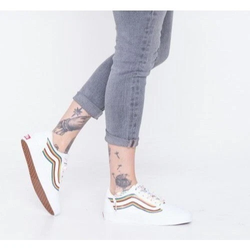 Vans Old Skool Pride Sneakers in White Rainbow Womens Size 10 41