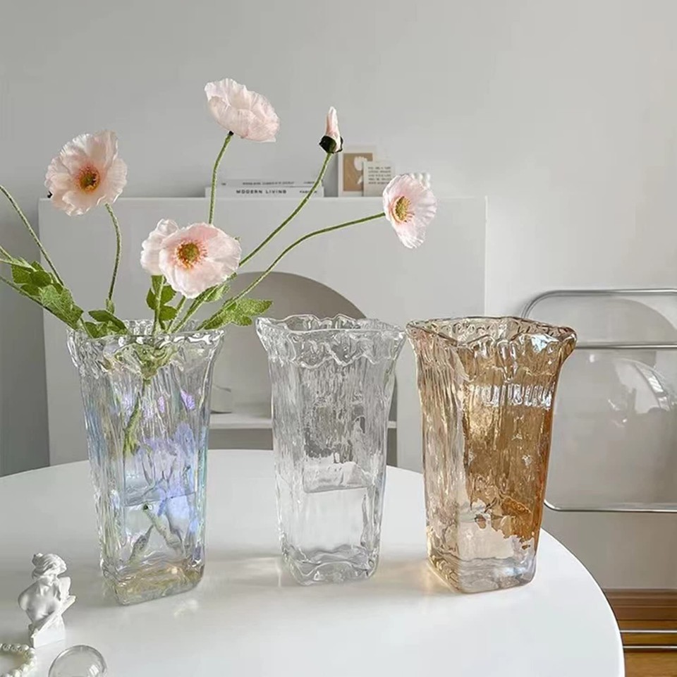 Funsoba Clear Glass Flower Vase Wide Mouth for Home Wedding Heavy