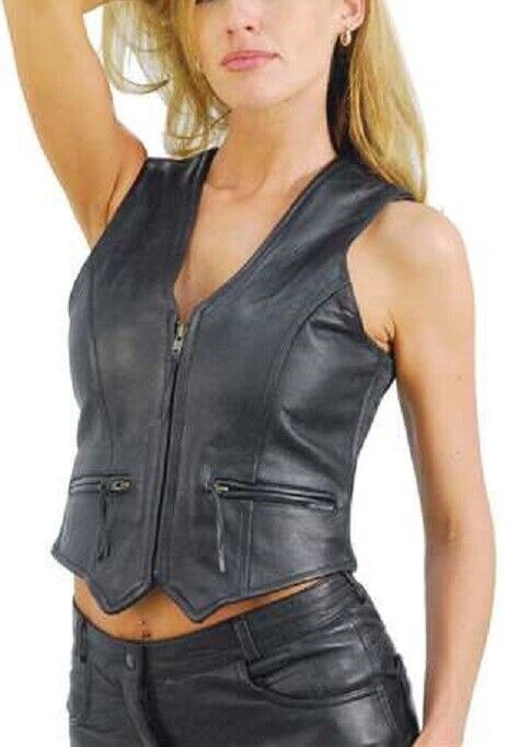 Chaleco Chaqueta de cuero Mujer Abrigo de piel genuina Biker Piel de oveja...