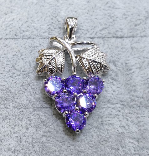 Blue Green Yellow Red Purple Cubic Zirconia 18KWGP Grape Pendant Chain Necklace - Picture 12 of 12