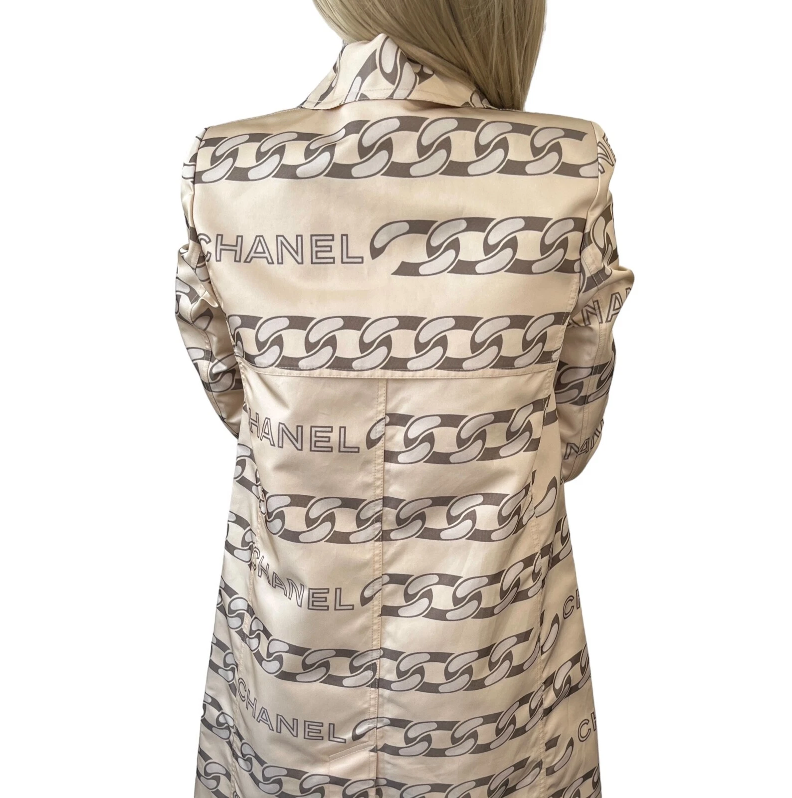 Cappotto medio CHANEL vintage 01A CC logo #38 giacca lunga poliestere bottoni panna