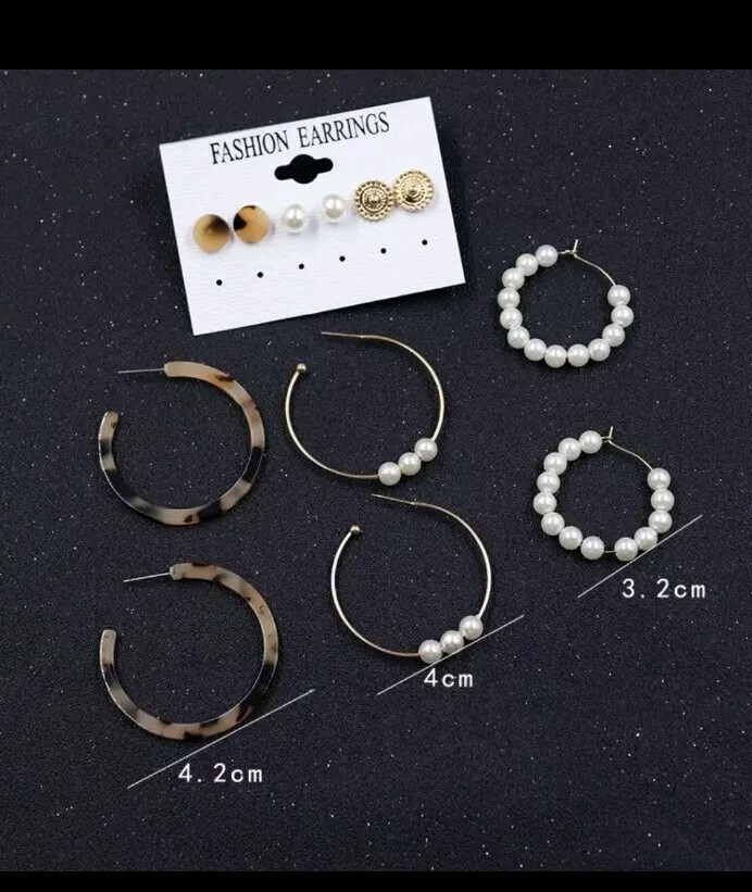 Pearl Hoop Earrings Set for Women - Metal Circle Hoop Earrings with Geometric Studs - Stylish Womens Jewelry Accessory-image