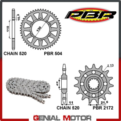 EK1873G Chain and Sprockets Kit 16 / 48 / 520 PBR YAMAHA YZF-R6 2003 ...
