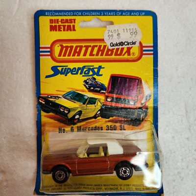 Lesney Matchbox #6 Mercedes 1976 Die Cast New In Box Gold/Auburn