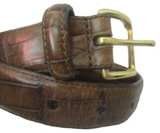 Men's Italian Croc Embossed Leather Belt Brown Size 34/85 Solid Brass Buckle