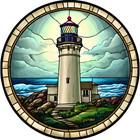 Nautical Lighthouse with Stained Glass Look With Turquoise Sky Sign, Hanger