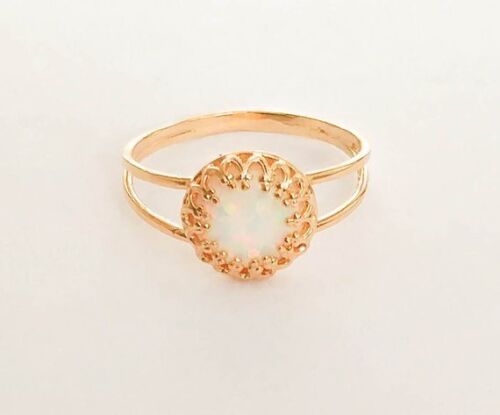 2Ct Cabochon Simulated Ethiopian Opal Antique Ring Band 14k Yellow Gold Silver 7 - Picture 1 of 3