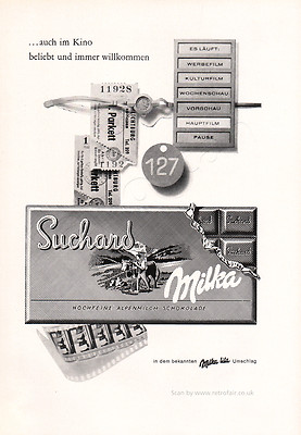 1961 SUCHARD MILKA Schokolade Original Vintage deutsche Zeitschrift Anzeige 