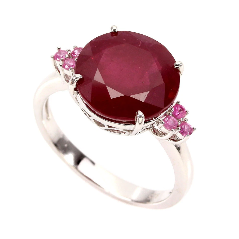 925 Sterling Silver Ring Round Ruby 12mm Pink Sapphire Gemstone Jewelry - Image 2 of 4