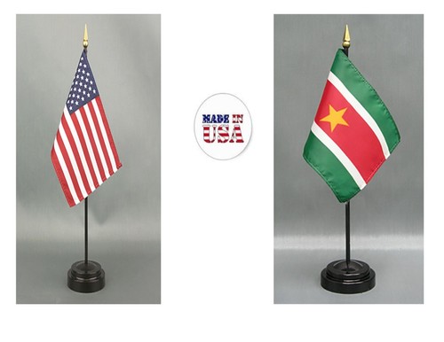 Hecho en los EE. UU.- 1 American & 1 Country Rayon 4""x6"" Bandera de escritorio de oficina y 2 soportes - Imagen 194 de 217