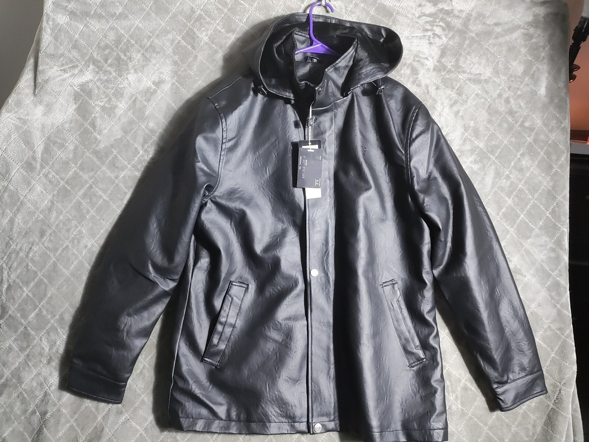 F Collection Leather Jacket With Hood M20101B Mens X Large F Collection Leather Jacket With Hood M20101B Mens X Large