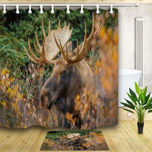 A Big Moose Bull Shower Curtain Home Bathroom Decor Fabric