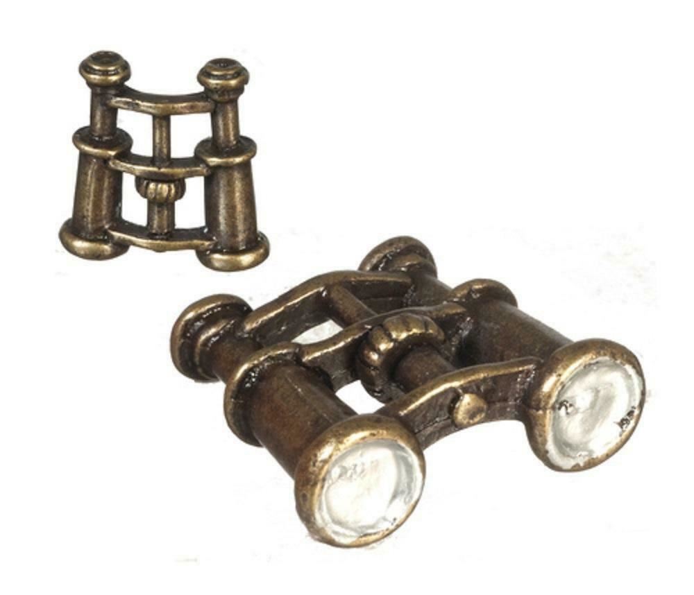 Bambole Casa Ottone Anticato Binocolo Miniatura 1:12 Scala Metallo Accessori