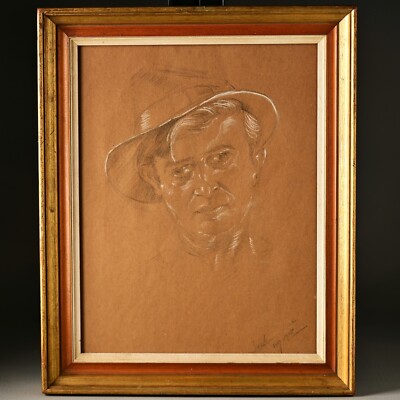 JACK LEVINE Vintage Original Signed Man Portrait Study Graphite Gouache Drawing