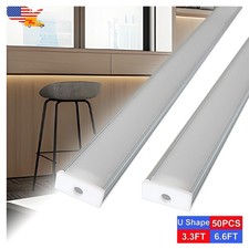 50 Pack 6.6FT/2M U Shape Led Aluminum Channel With Milky Cover For Led Strip