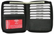 Black Men's Premium leather RFID Blocking Zip around Credit card ID Wallet
